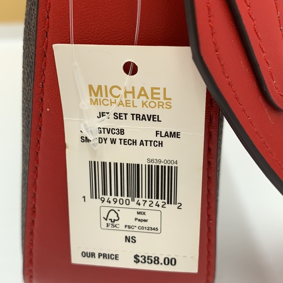 Michael Kors Jet Set Travel Small Crossbody w Tech Attch Flame/Brown signature - Picture 16 of 16